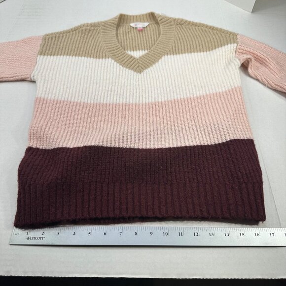 No Boundaries Women's Sz Med 7-9 Sweater V-Neck Striped Multicolor Knit Preowned - Picture 8 of 12